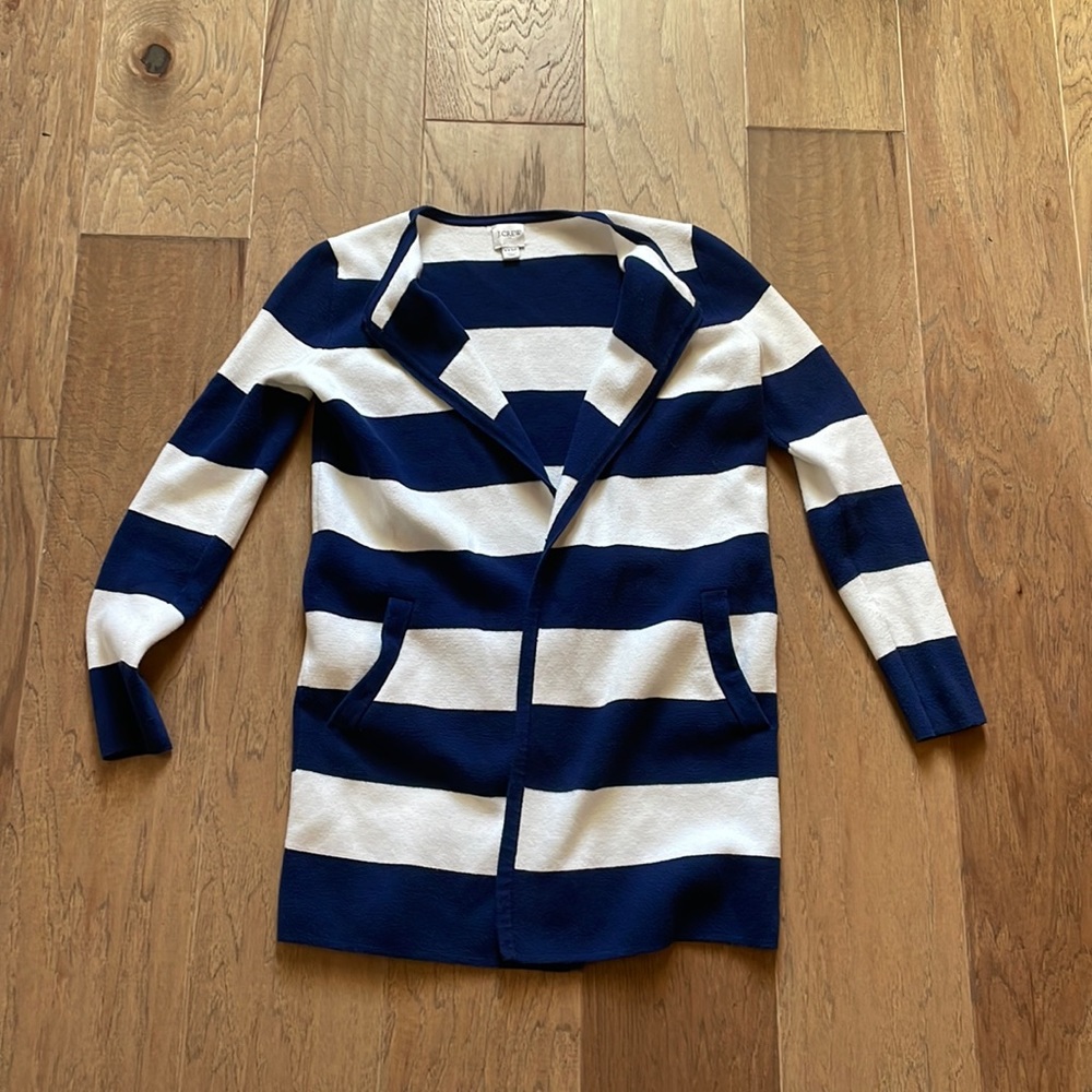 J. Crew Blue and White Striped Cardigan